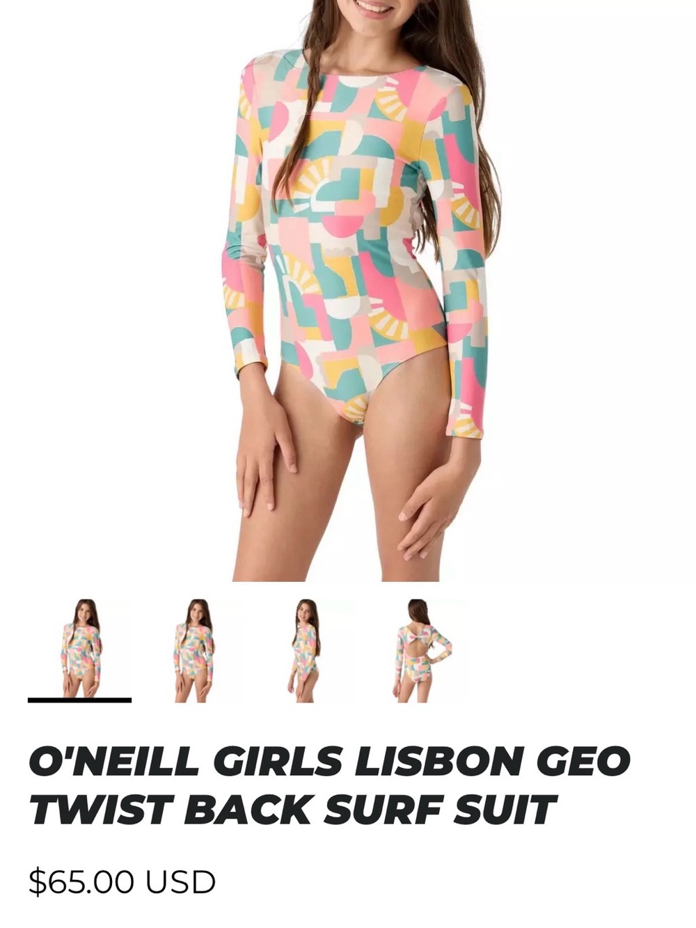 O'Neill Girls Lisbon Geo Long Sleeve One-Piece Swimsuit - Multicolori